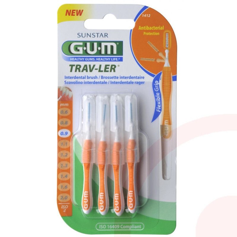 GUM Brossette interdentaire antibactérienne Trav-ler 0.9 mm - 4 brossettes-1412