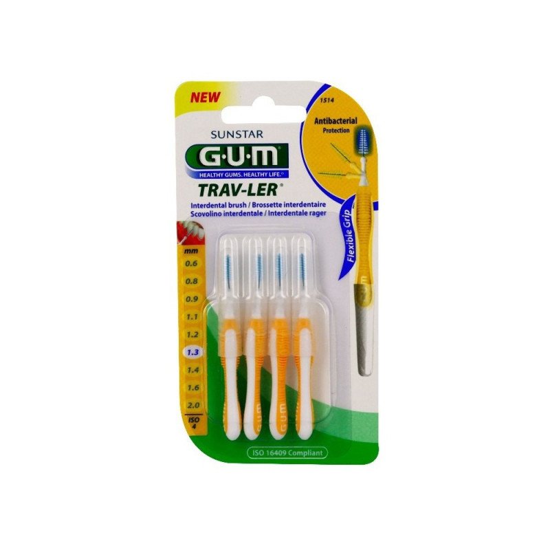 GUM Brossette interdentaire antibactérienne Trav-ler 1.3 mm - 4 brossettes-1514