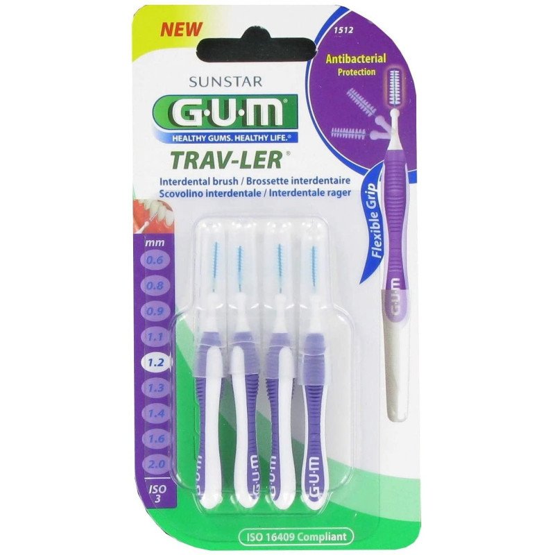 GUM Brossette interdentaire antibactérienne Trav-ler 1.2 mm - 4 brossettes-1512