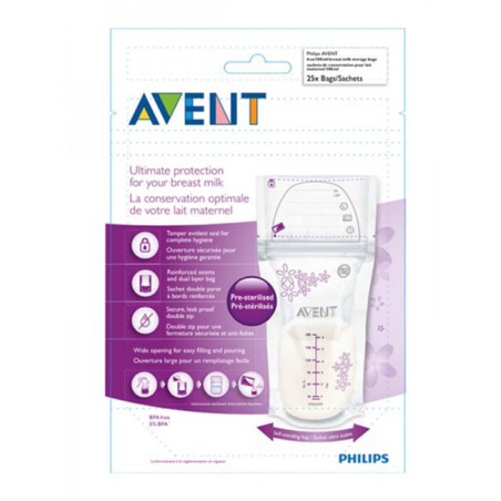 AVENT LOT DE 25 SACHETS DE CONSERVATION POUR LE LAIT MATERNEL 180 ML SCF603/25
