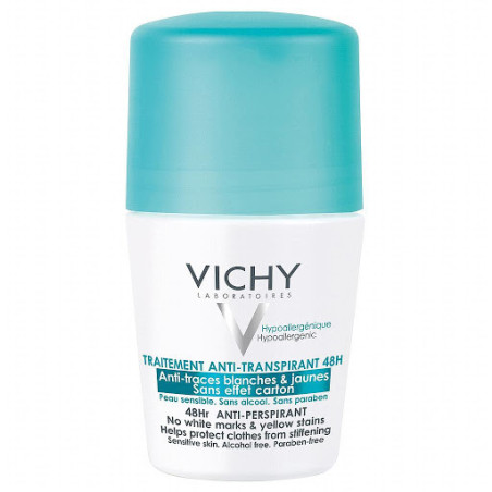 Vichy Déodorant Traitement Anti-transpirant 48h Anti-traces Blanches & jaunes Roll-on 50 ml