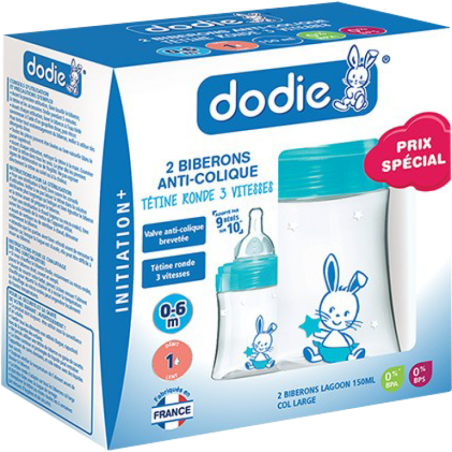 DODIE COFFRET X2 BIBERON INITIATION+ 150ML LAGOON 0-6 M TETINE RONDE 3 VITESSES DEBIT 1