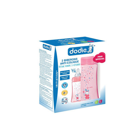 DODIE COFFRET X2 BIBERON INITIATION+ 270 ML FILLE 0-6M TETINE RONDE 3 VITESSES DEBIT 2