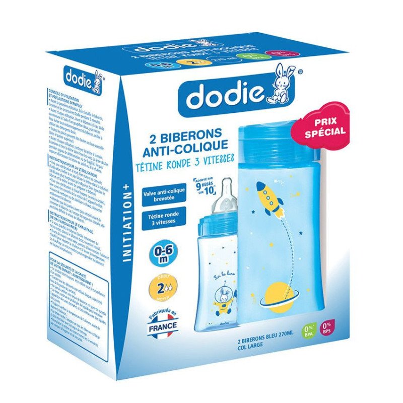 DODIE COFFRET X2 BIBERON INITIATION+ 270 ML GARÇON 0-6M TETINE RONDE 3 VITESSES DEBIT 2