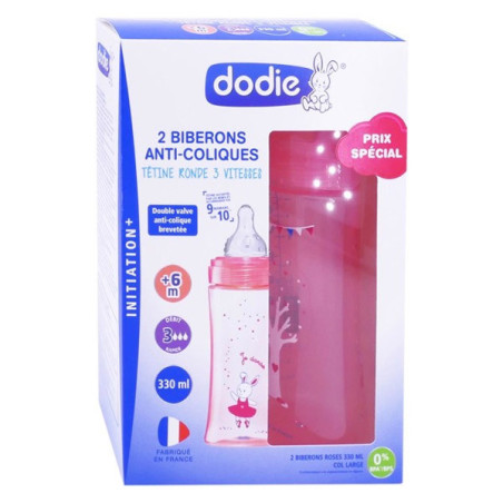 DODIE COFFRET X2 BIBERON INITIATION+ 330 ML ROSE DANSE +6M TETINE RONDE 3 VITESSES DEBIT 3