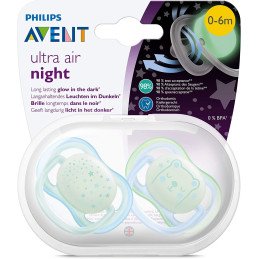 AVENT SUCETTE ULTRA AIR NIGHT 0-6 M BLEU