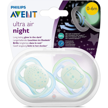 AVENT SUCETTE ULTRA AIR NIGHT 0-6 M BLEU