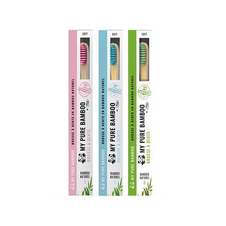 DENTI-SMILE BROSSE À DENTS BAMBOU MEDIUM ROSE BLEU VERT