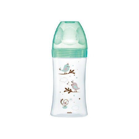 DODIE BIBERON INITIATION+ VERRE 270 ML VERT OISEAUX 0-6 M TETINE RONDE 3 VITESSES DEBIT 2