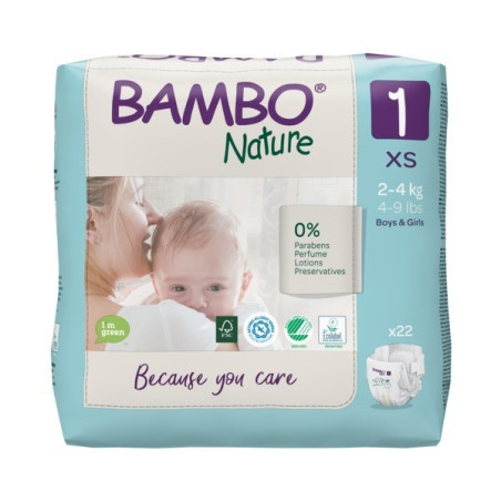 Bambo Nature 1 Couches Taille XS 2-4 kg 22 unités