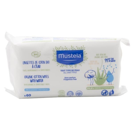 Mustela Lingettes à base d'eau 60 unités