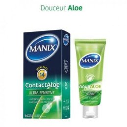 Pack Manix Contact Aloe Boite 14 unités + Manix Aqua Aloe gel 80 ml
