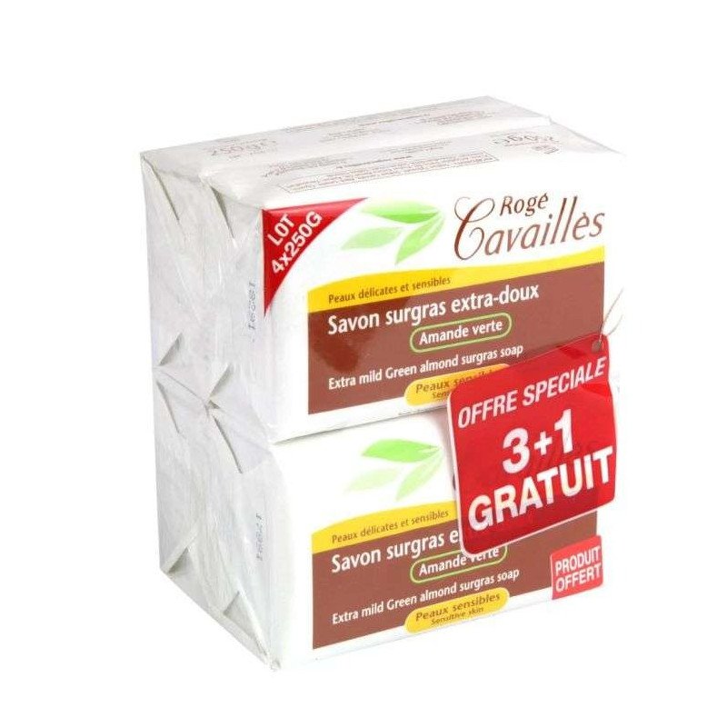 Rogé Cavaillès Savon parfumé amande verte 250 g x 3 + 1 offert