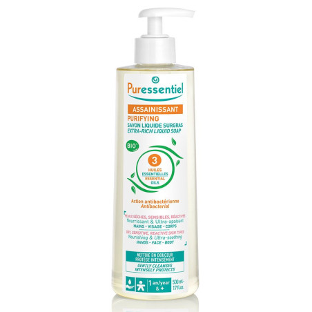 PURESSENTIEL ASSAINISSANT SAVON LIQUIDE SURGRAS 3 HUILES ESSENTIELLES 500 ML