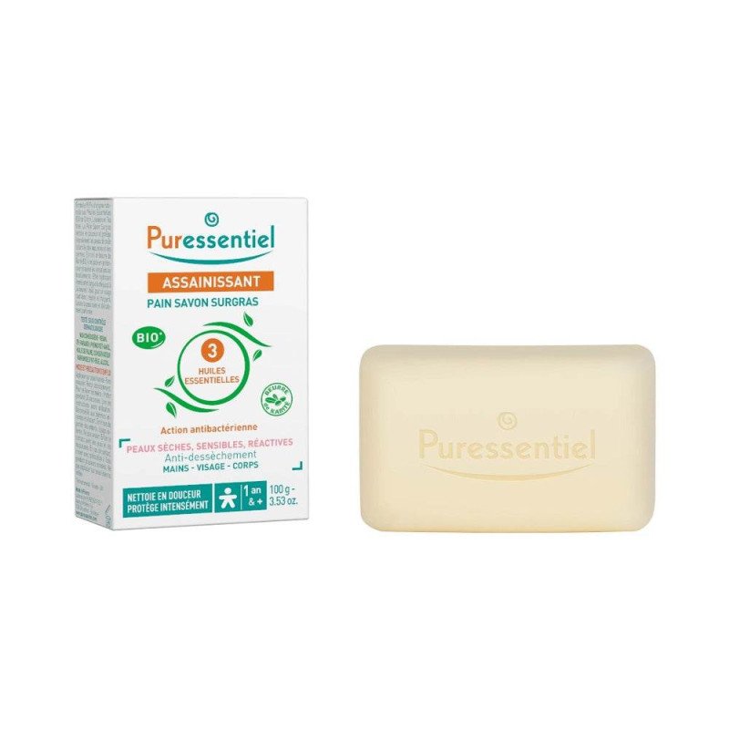 PURESSENTIEL ASSAINISSANT PAIN SAVON SURGRAS 3 HUILES ESSENTIELLES 100 GR