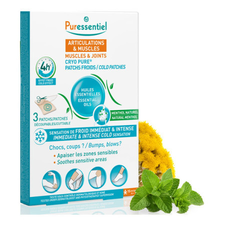 PURESSENTIEL ARTICULATIONS & MUSCLES PATCHS FROIDS CRYO PURE AUX HUILES ESSENTIELLES X 3 U